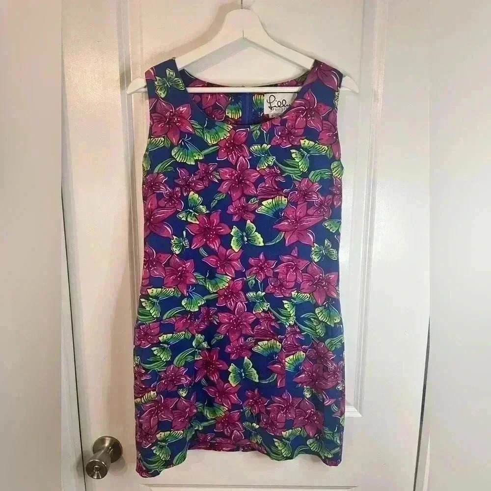 Lily Pulitzer Women’s Navy and Pink Butterfly Floral Sleeveless Dress - Size 6